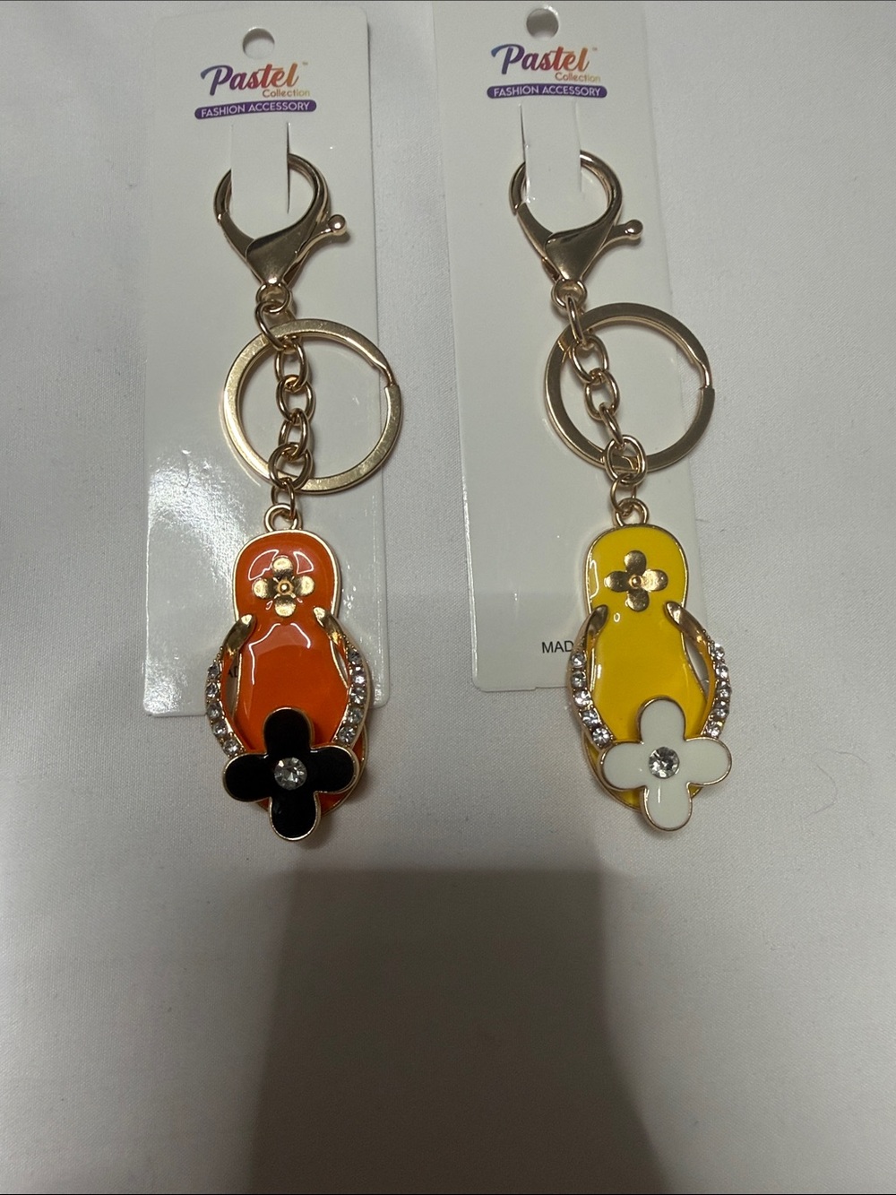 Set of 2 Pastel Flip-Flop Enamel Keychains - Orange & Yellow